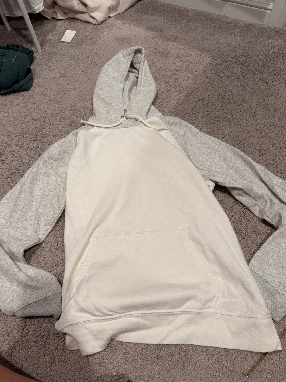 Size L - Old Navy Men's Two-Tone Hooded Sweatshirt - Light Gray & Cream